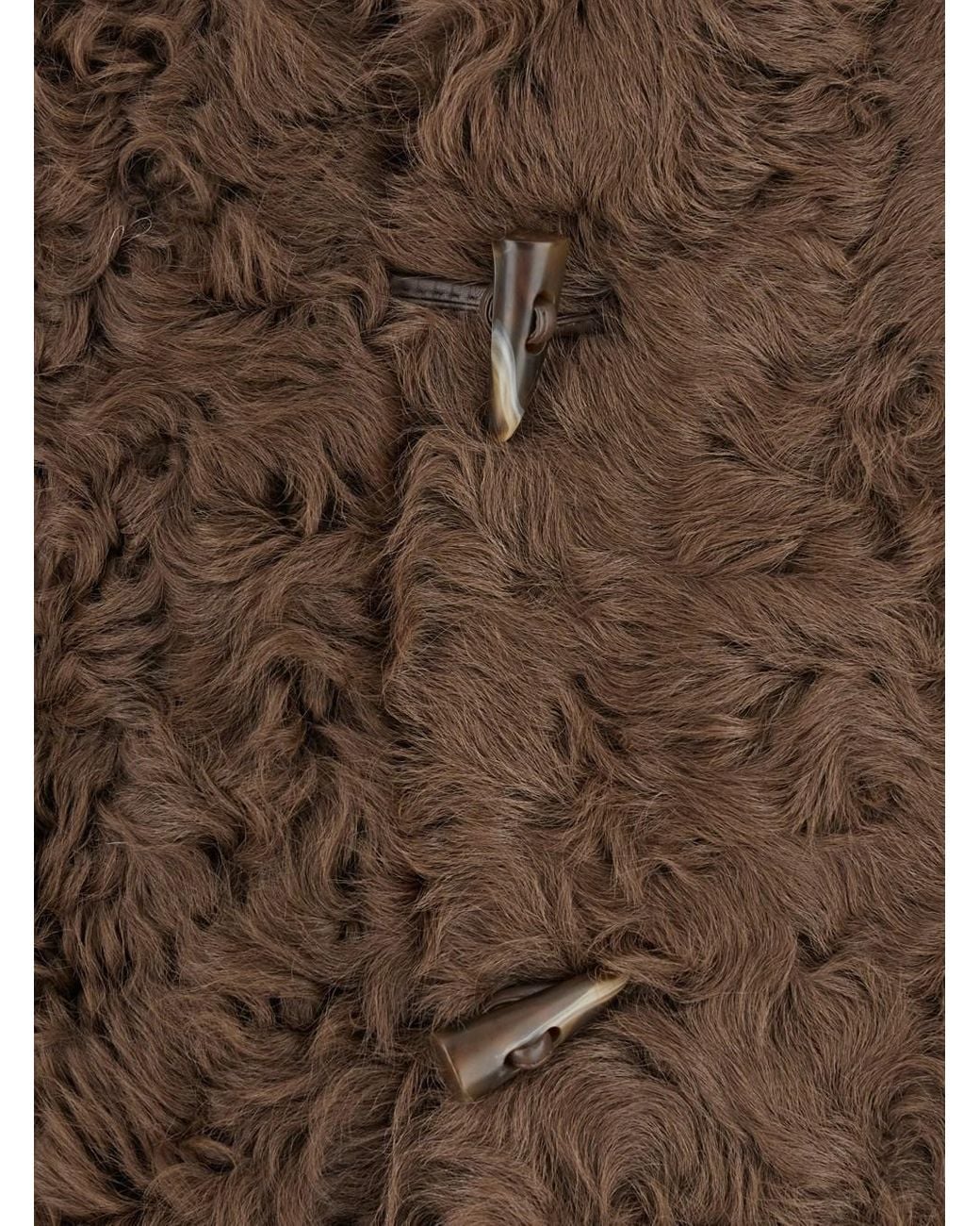 Le Plain Brown Collarless Fur Jacket With Front Toggle Closure