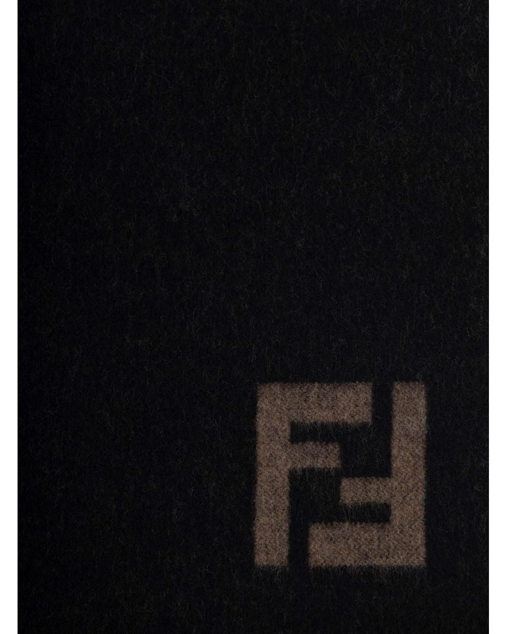 Fendi Black Fringed Edge Scarf With Ff Embroidery On Front for men