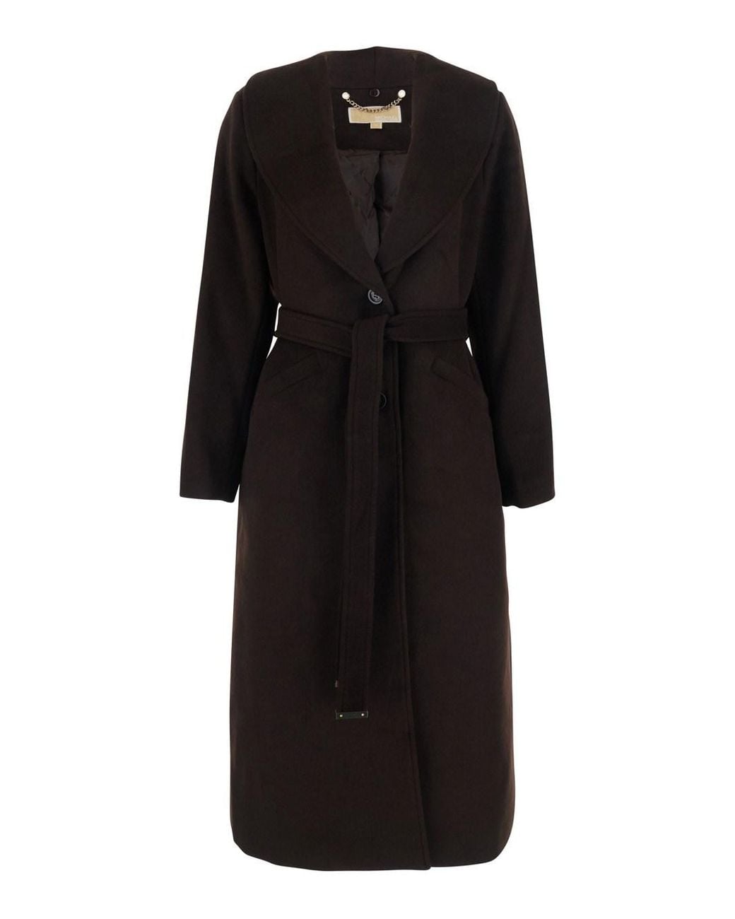 MICHAEL Michael Kors Black Belted Robe Coat With Notched Collar And Pockets