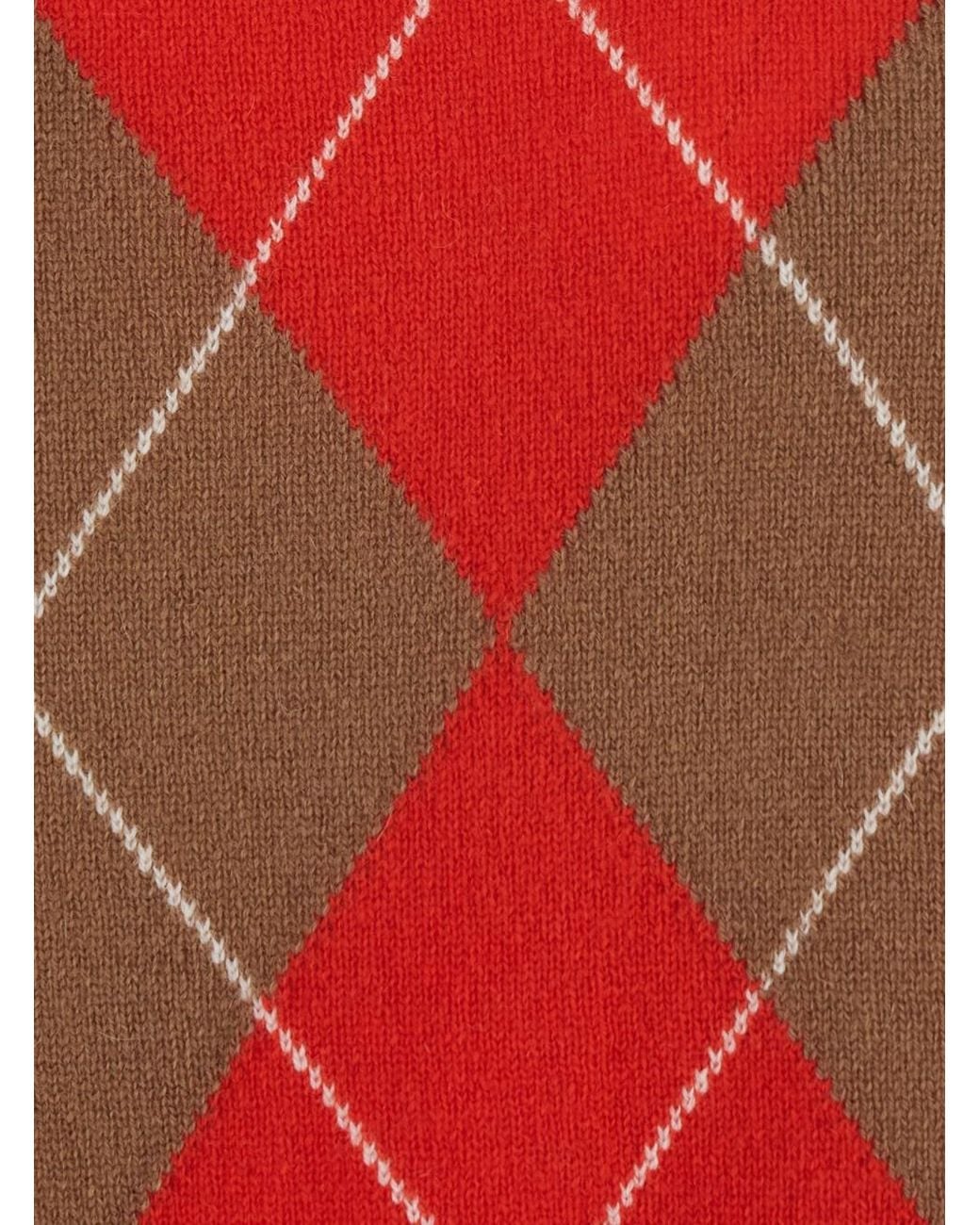 SOLOCASCMIR Red Argyle Sweater With Round Neck And Long Sleeves