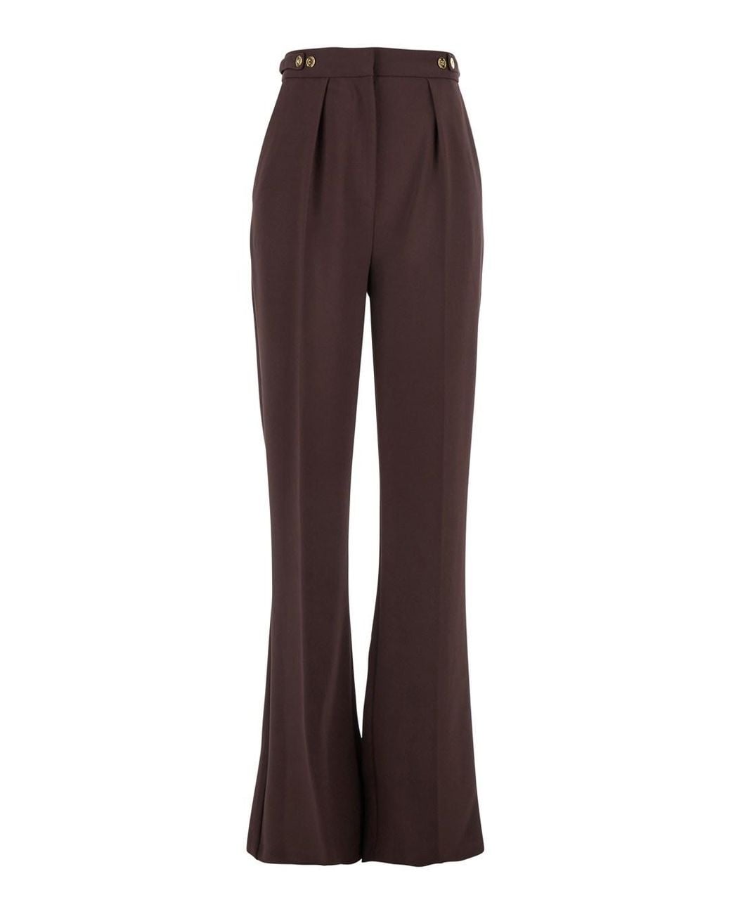 Elisabetta Franchi Brown Pants With Jewel Button Details