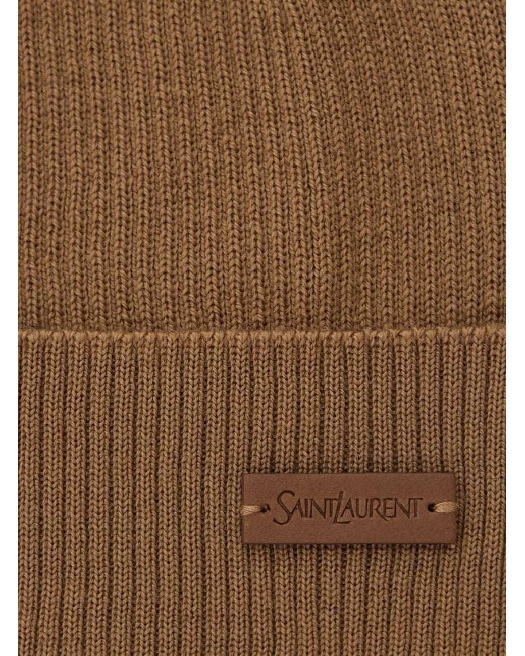Berretto Con Patch Logo Sul Fronte E Lavorazione A Magli di Saint Laurent in Brown