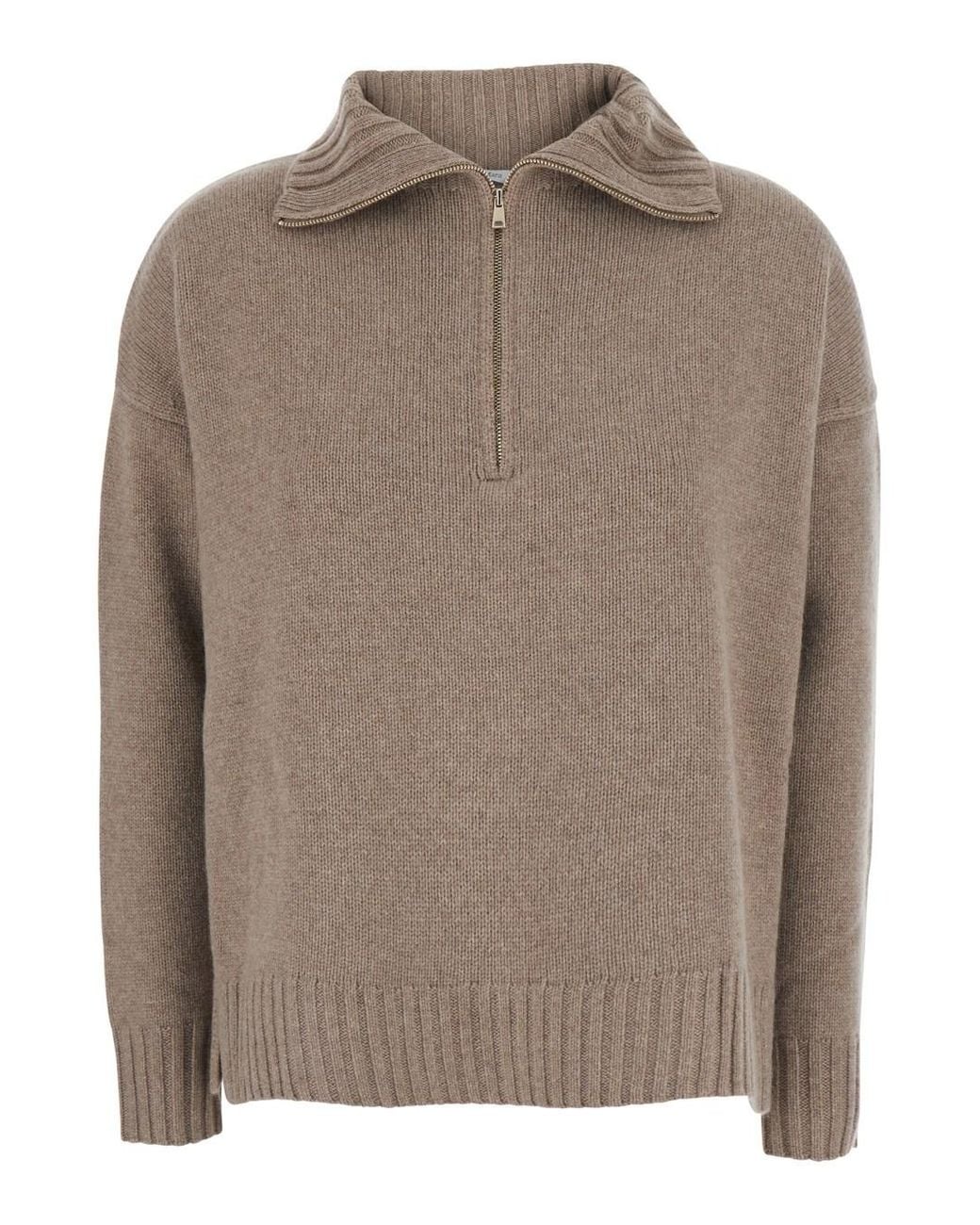 Max Mara Brown Crasso Sweater With V-Neck And Long Sleeves