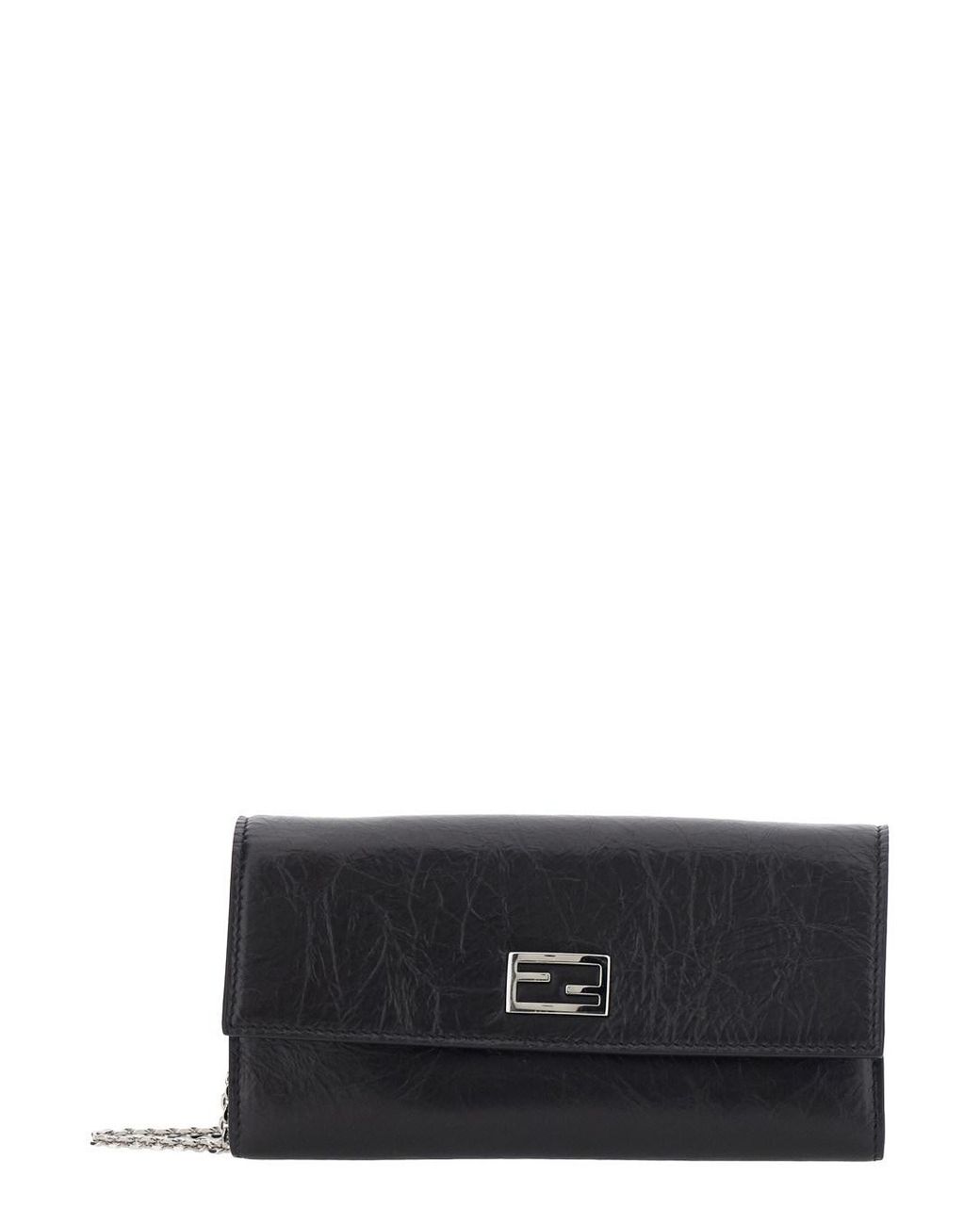 Fendi Black Crossbody Bag With Chain Strap And Ff Plate On The Front I