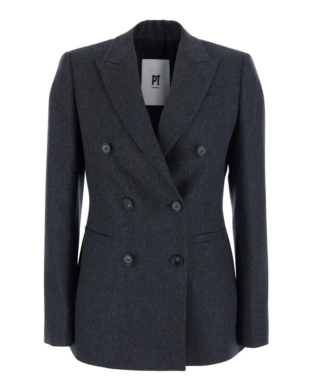 PT Torino Black Double-Breasted Cashmere Wool Jackets