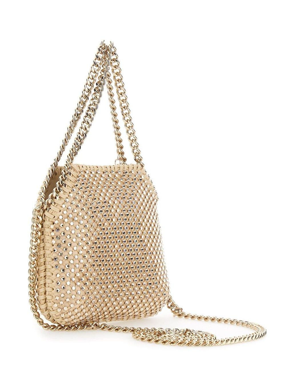 Stella McCartney Natural Shoulder Bag Falabella Mini Crystal Mesh Polyamide