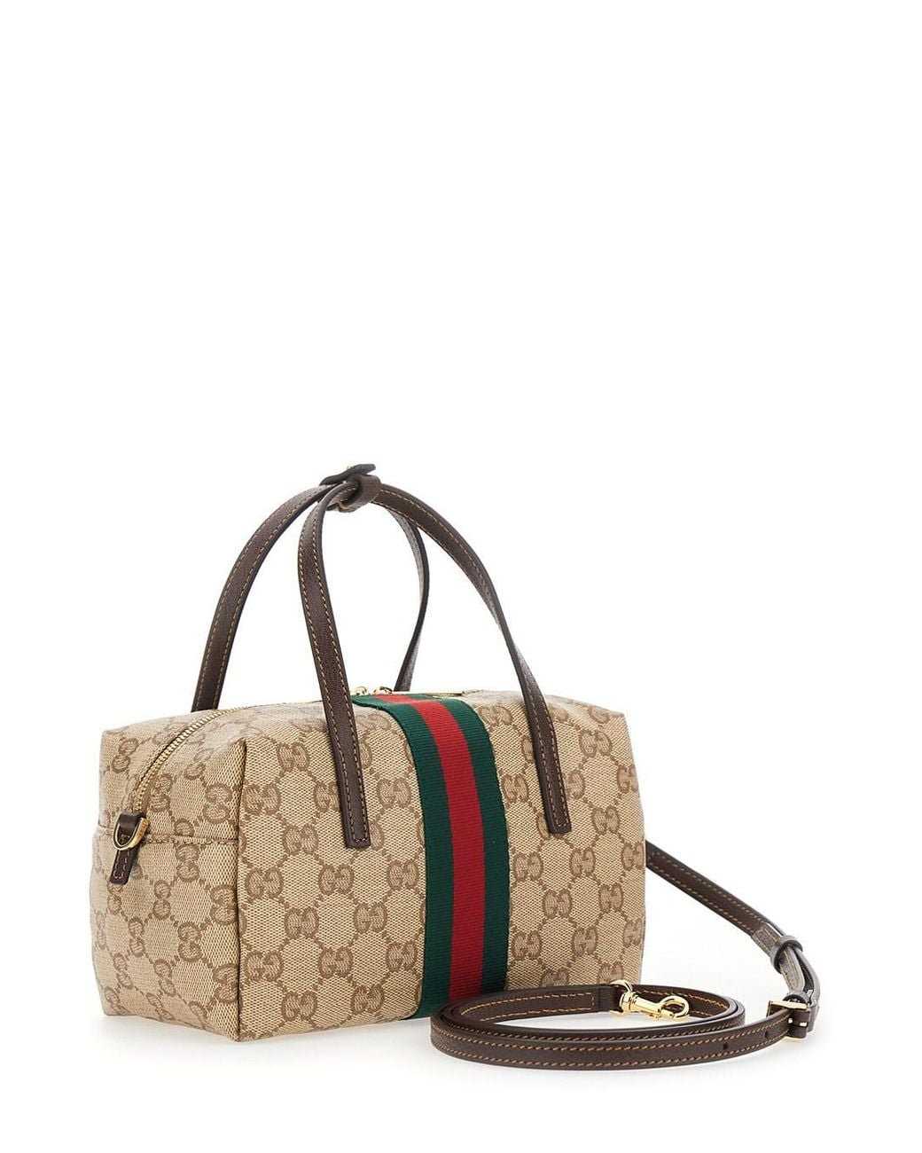 Gucci Metallic 'Boston' Mini Bag With Web Detail On The Side And Adjustable And Removable Strap