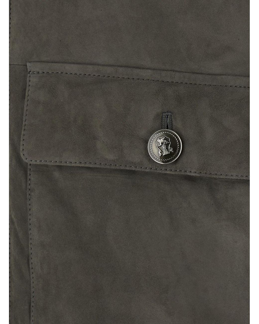Brunello Cucinelli Gray High-Neck Jacket With Jewel Buttons And Ribbed for men