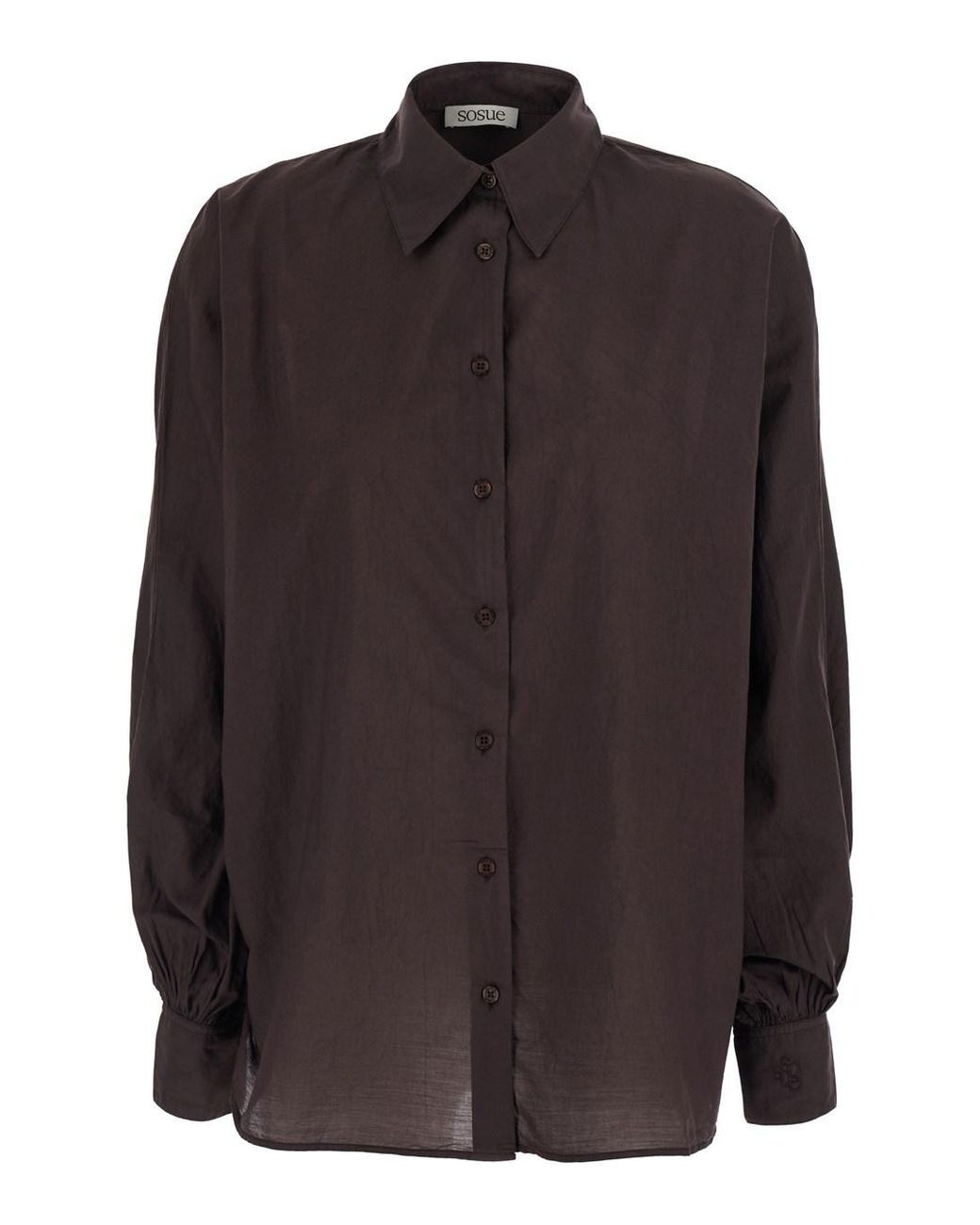 SOSUE Brown 'Antonia' Shirt With Classic Collar And Logo Embroidery On