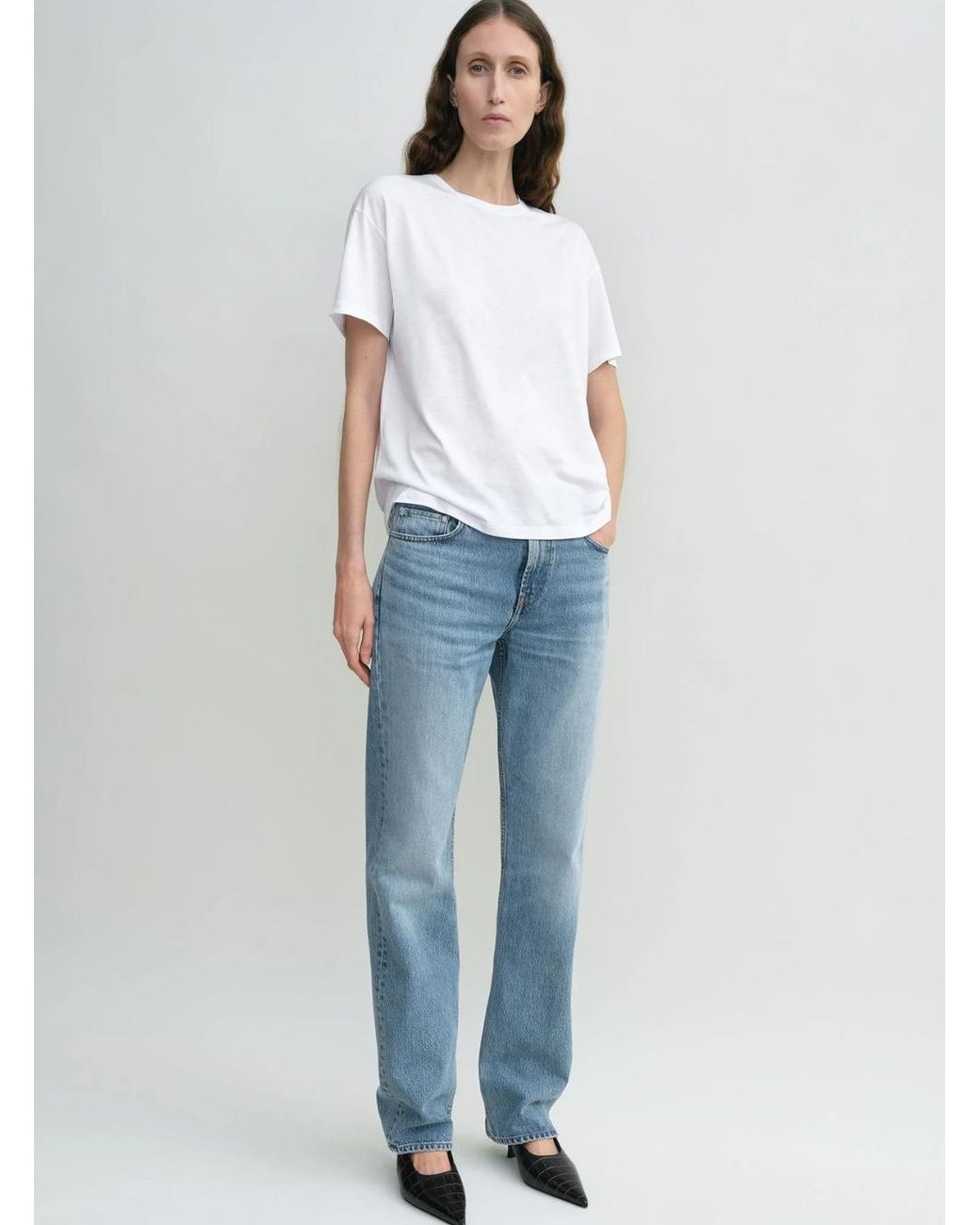 Totême Blue Jeans With Belt Loops And Logo Patch On The Rear In