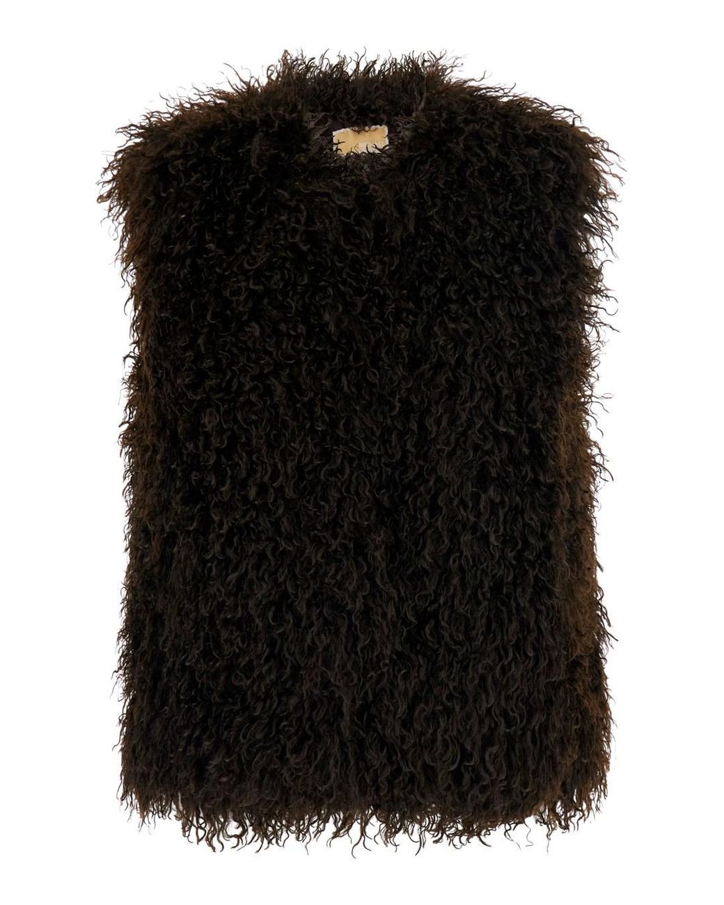 MICHAEL Michael Kors Black Faux Fur Sleeveless Crew-Neck Vest With Hidden Front Closure