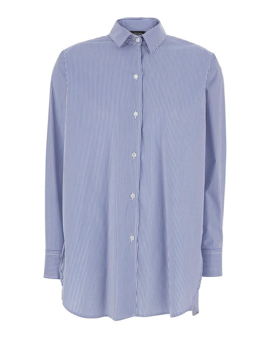 Le Plain Blue Shirt With Striped Motif And Classic Collar