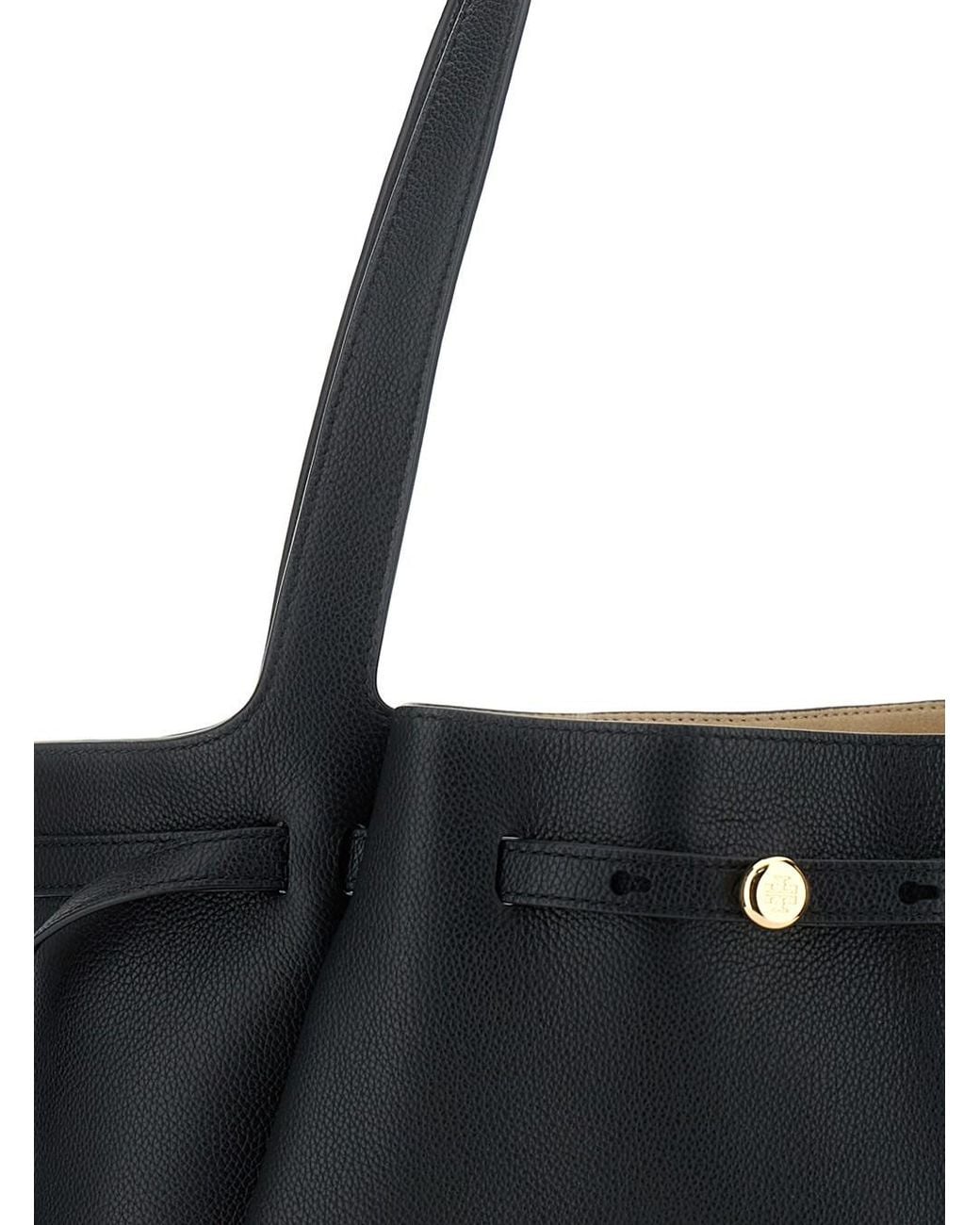 Tory Burch Black Shopping Bag 'Romy' With Adjustable Drawstring Closure And