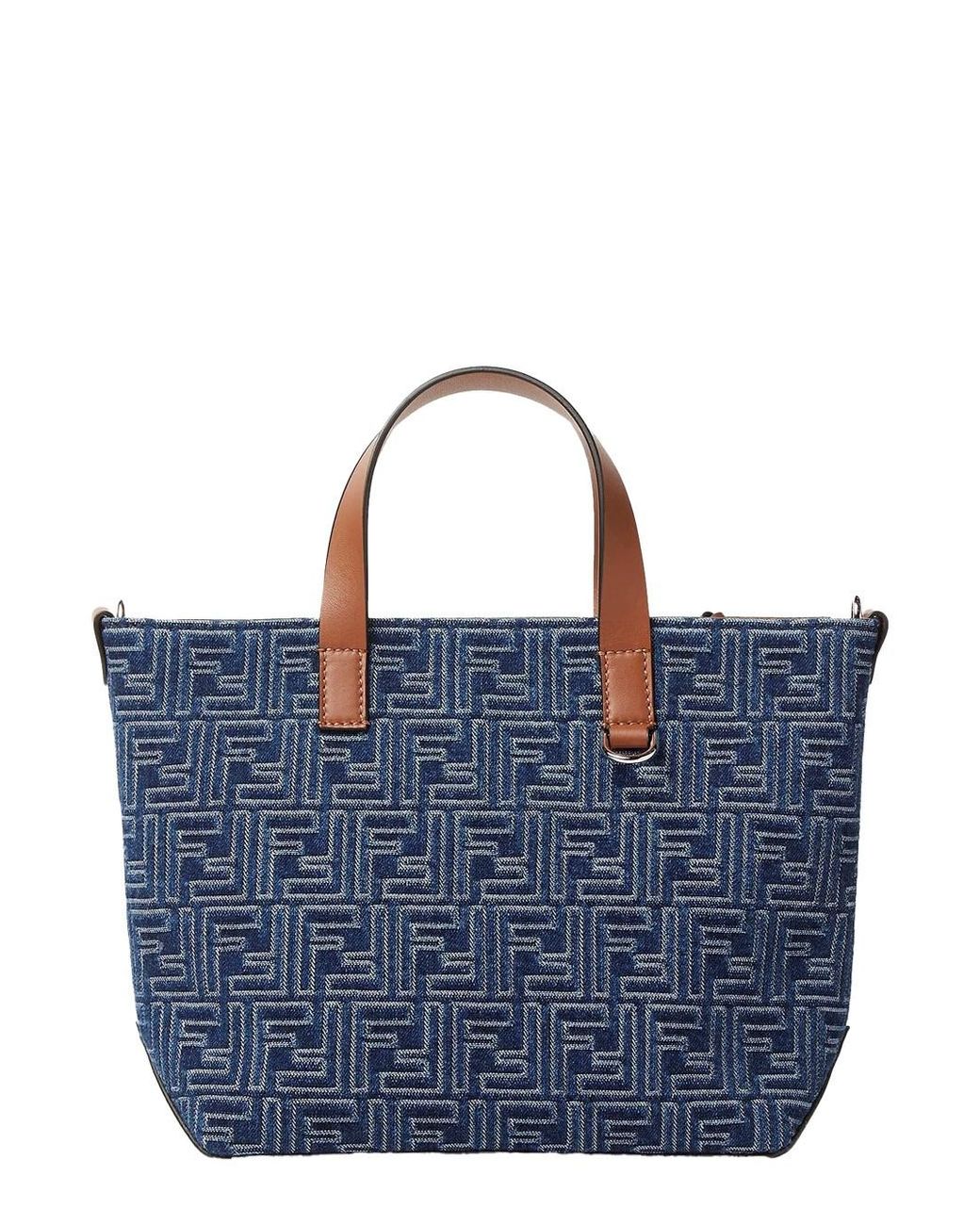 Fendi Blue Shopper With Top Handles And All-Over Ff Motif for men