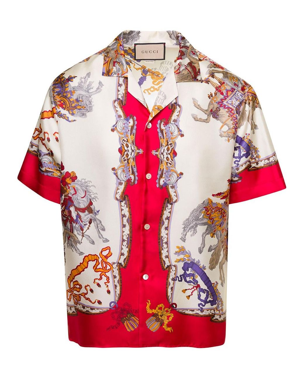 Gucci White Bowling Shirt With Ed Graphic Print All-over In Silk Man in Red  for Men | Lyst