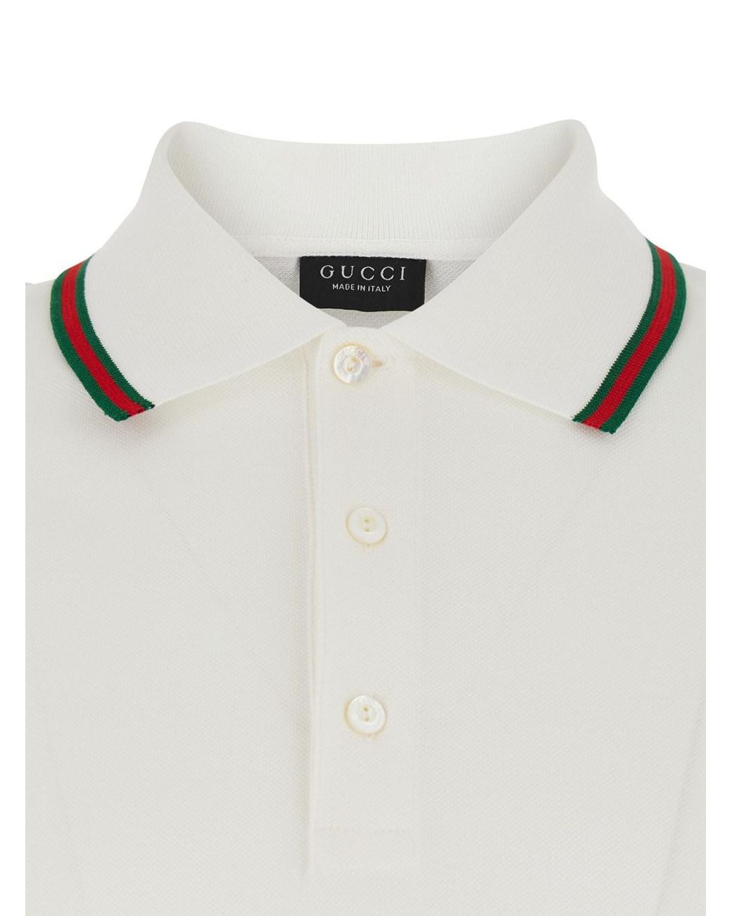 Gucci White Polo Shirt With Web Collar, Cotton T-Shirts for men