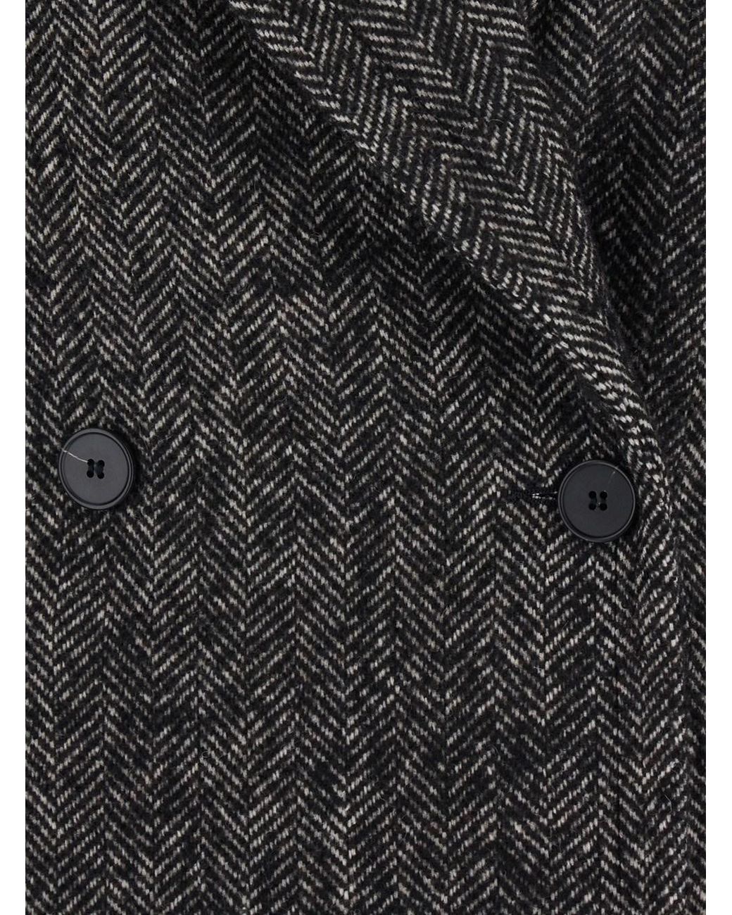 Le Plain Black Oversized Coat With Double-Breasted Closure