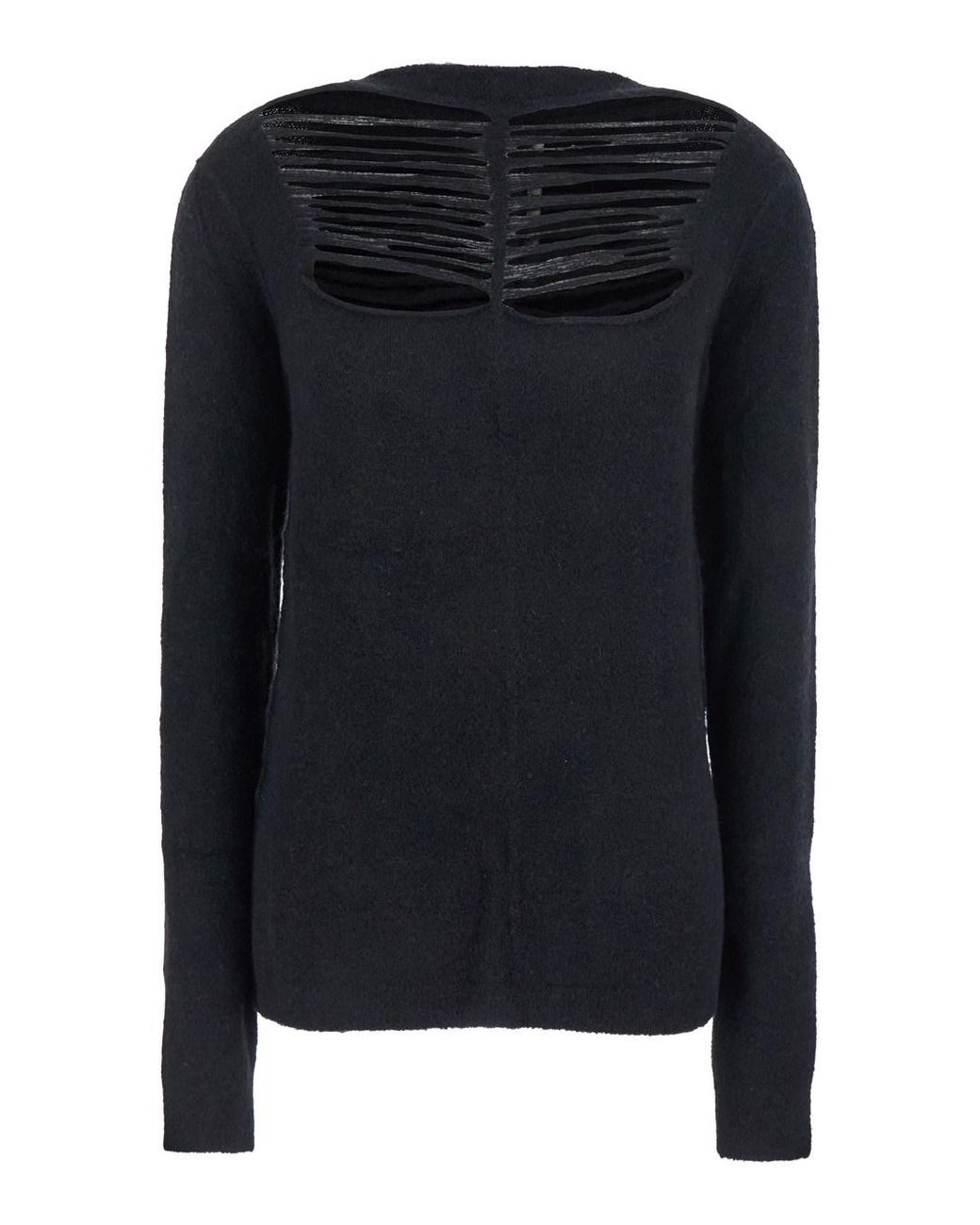 Rick Owens Black Sweater With Distressed Effect And Cut-Out Details On The Front