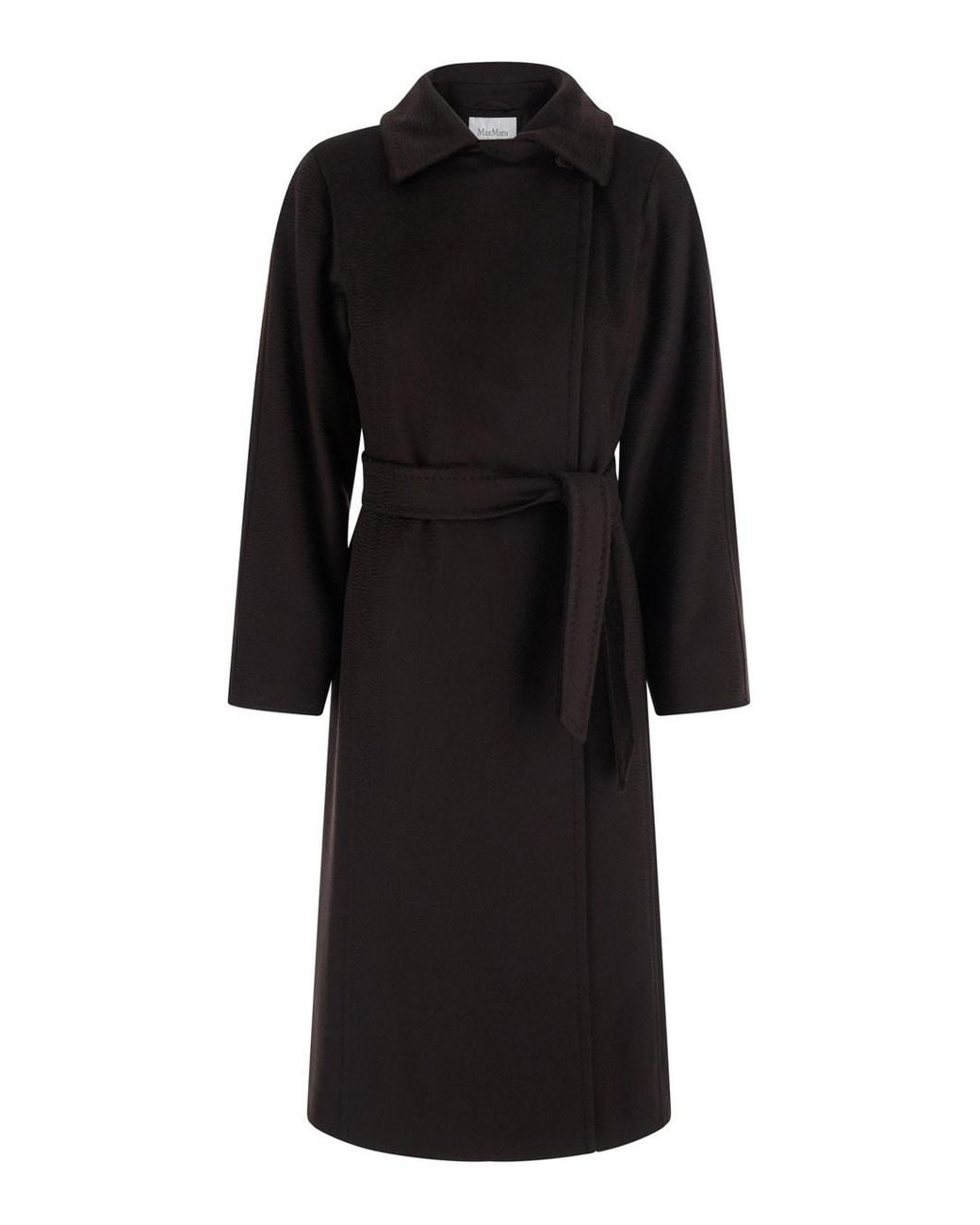 Max Mara Black 'Manuela' Coat With Wide Notched Revers And Waist Belt