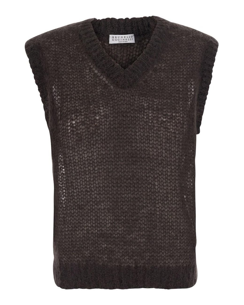 Brunello Cucinelli Black Knitted V Neck Top