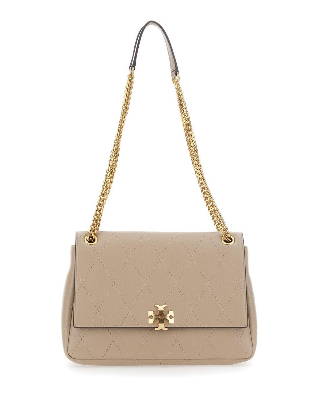 Tory Burch Natural 'Charlie' Crossbody Bag With Chain Strap And Logo Pla