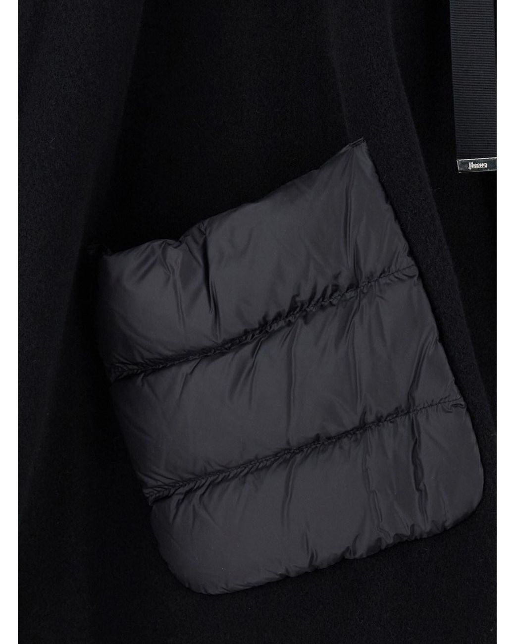 Herno Black Poncho High-Neck Wool And Nylon Coat