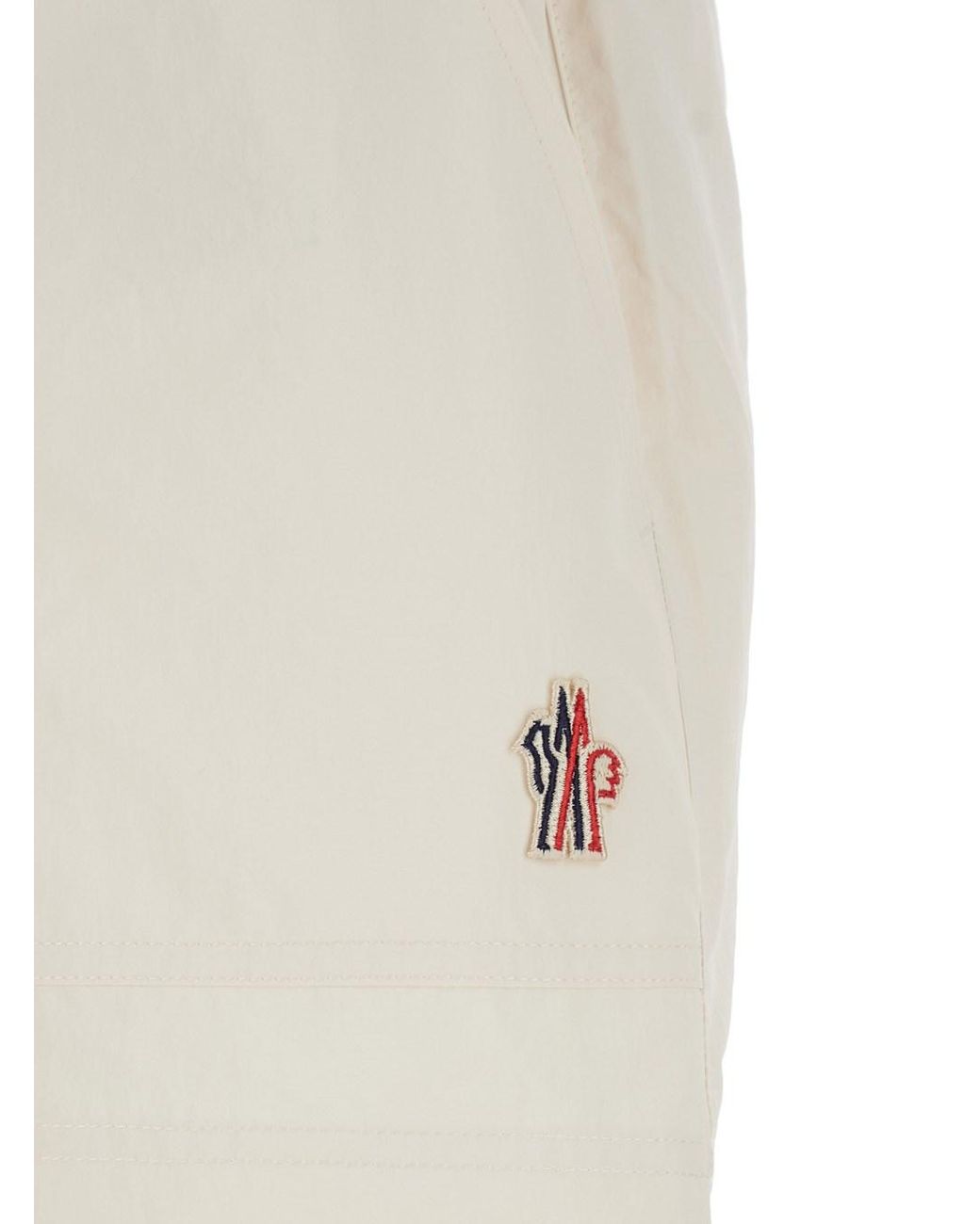 Moncler White Shorts With Drawstring Elastic Waist And Logo Patch On The Side