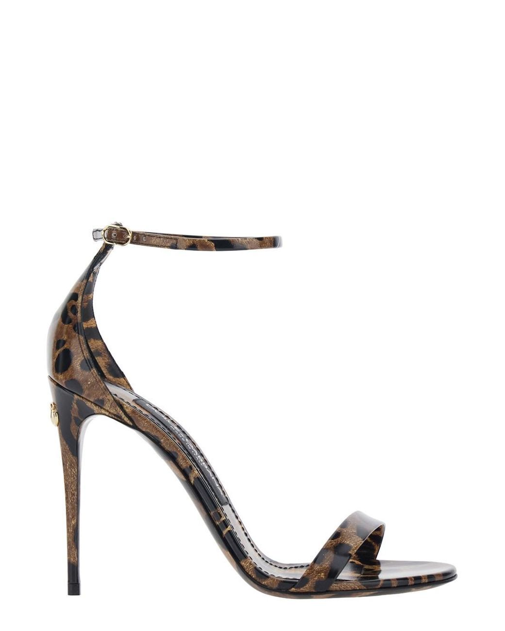 Dolce & Gabbana Brown High Heel Sandals Leopard Print Glossy Leather