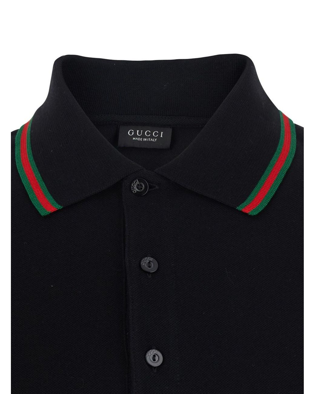 Gucci Black Polo Shirt Web Collar Cotton T-Shirts for men