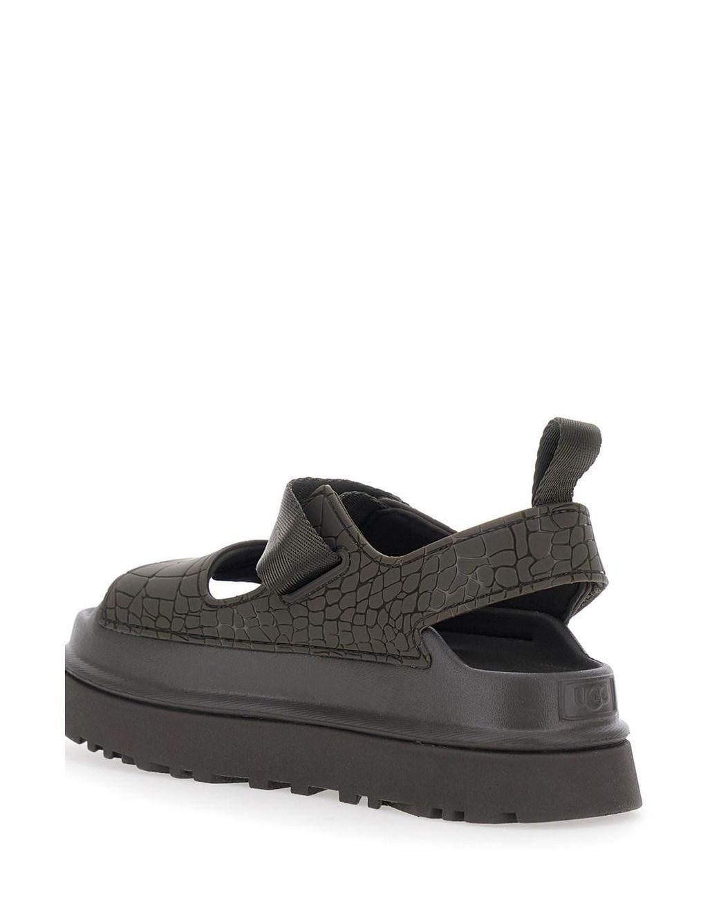 Ugg Black W Goldenglow Embossed Leather Sandals For