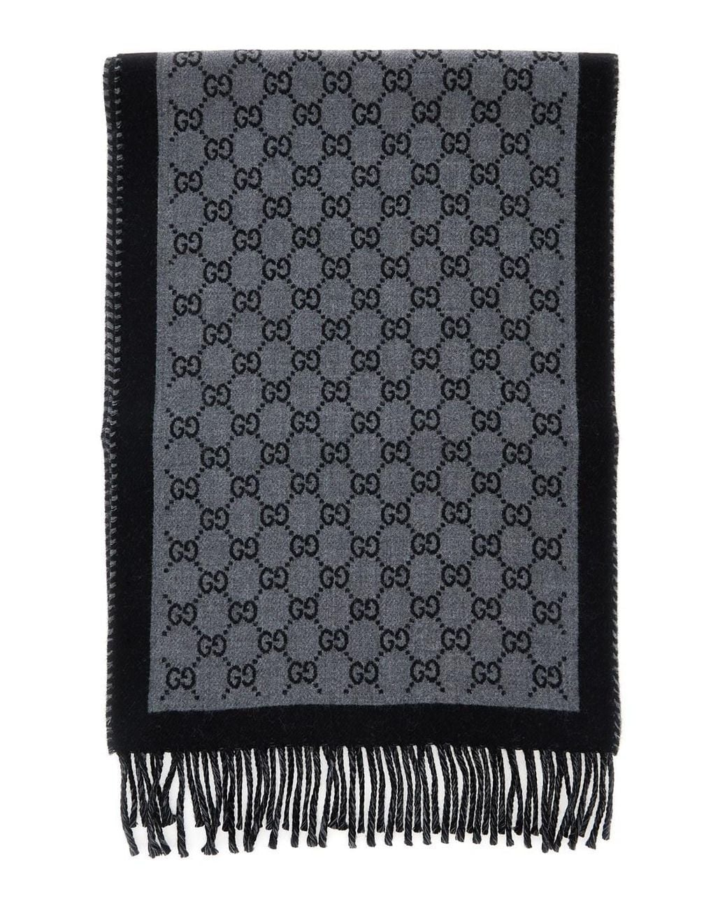 Gucci Gray Scarf 'Gg' With Fringed Edge for men
