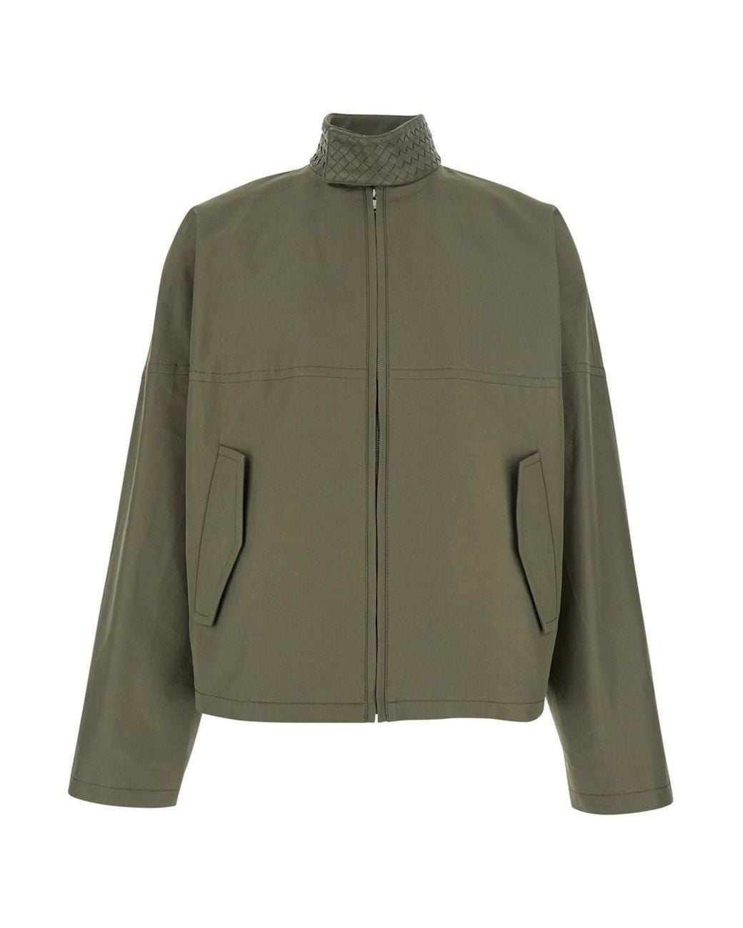 Bottega Veneta Green Bomber Jacket With Intreccio Motif On The Collar for men