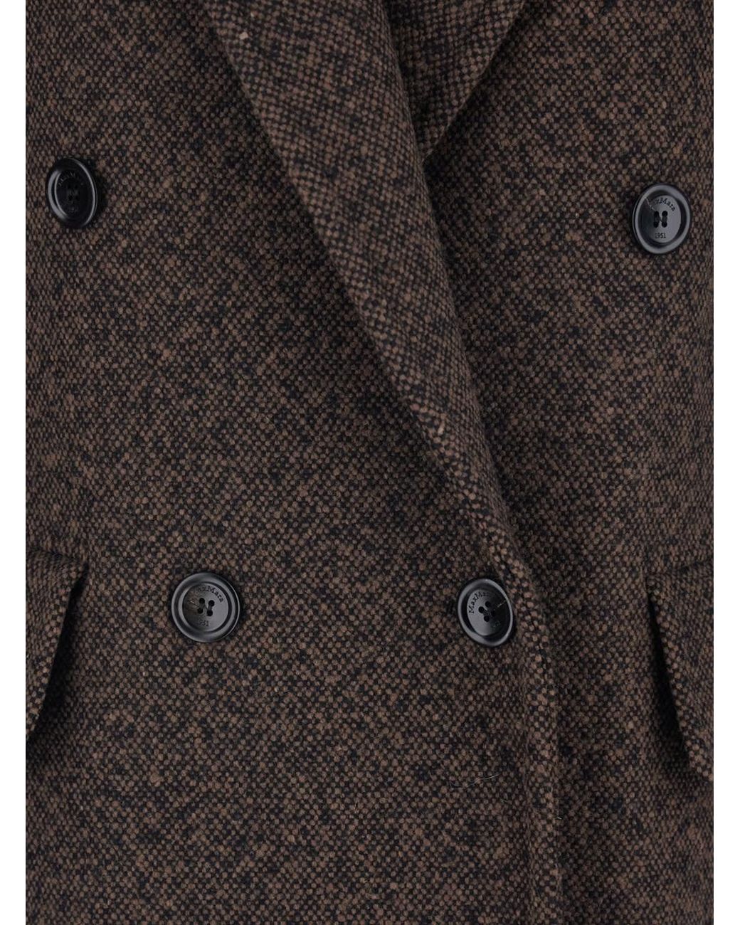 Max Mara Black Double-Breasted Coat With Peak Revers Virgin Wool