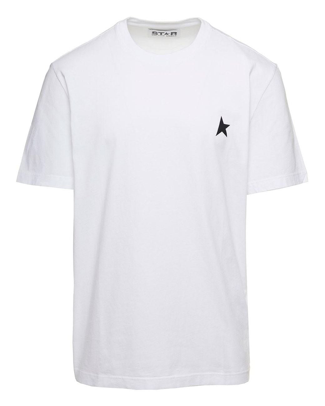 Golden Goose Deluxe Brand White T-Shirt With Round Neck And One Star Logo Print On The Front for men