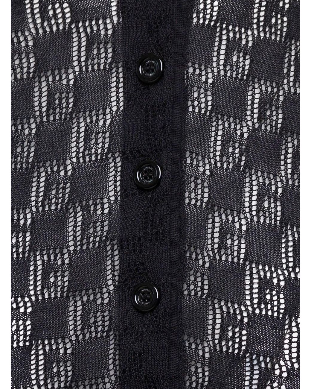 Gucci Black Polo Shirt With Button Closure And Gg Motif