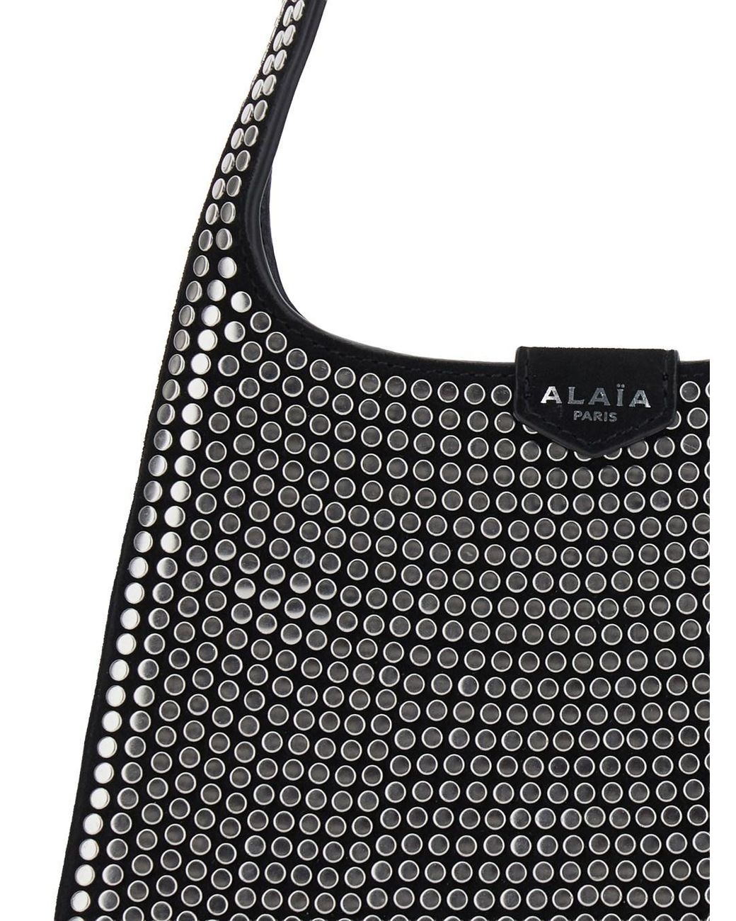 Alaïa Black Leather Hobo S Studs Bag With Metal Details For