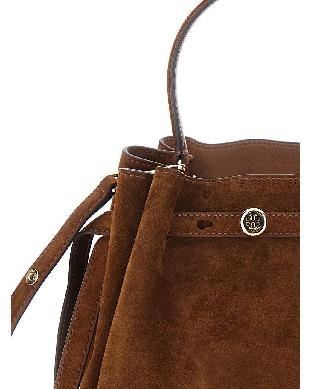Tory Burch Brown Handbag Romy Bucket Bag Suede Calf Leather Handbags