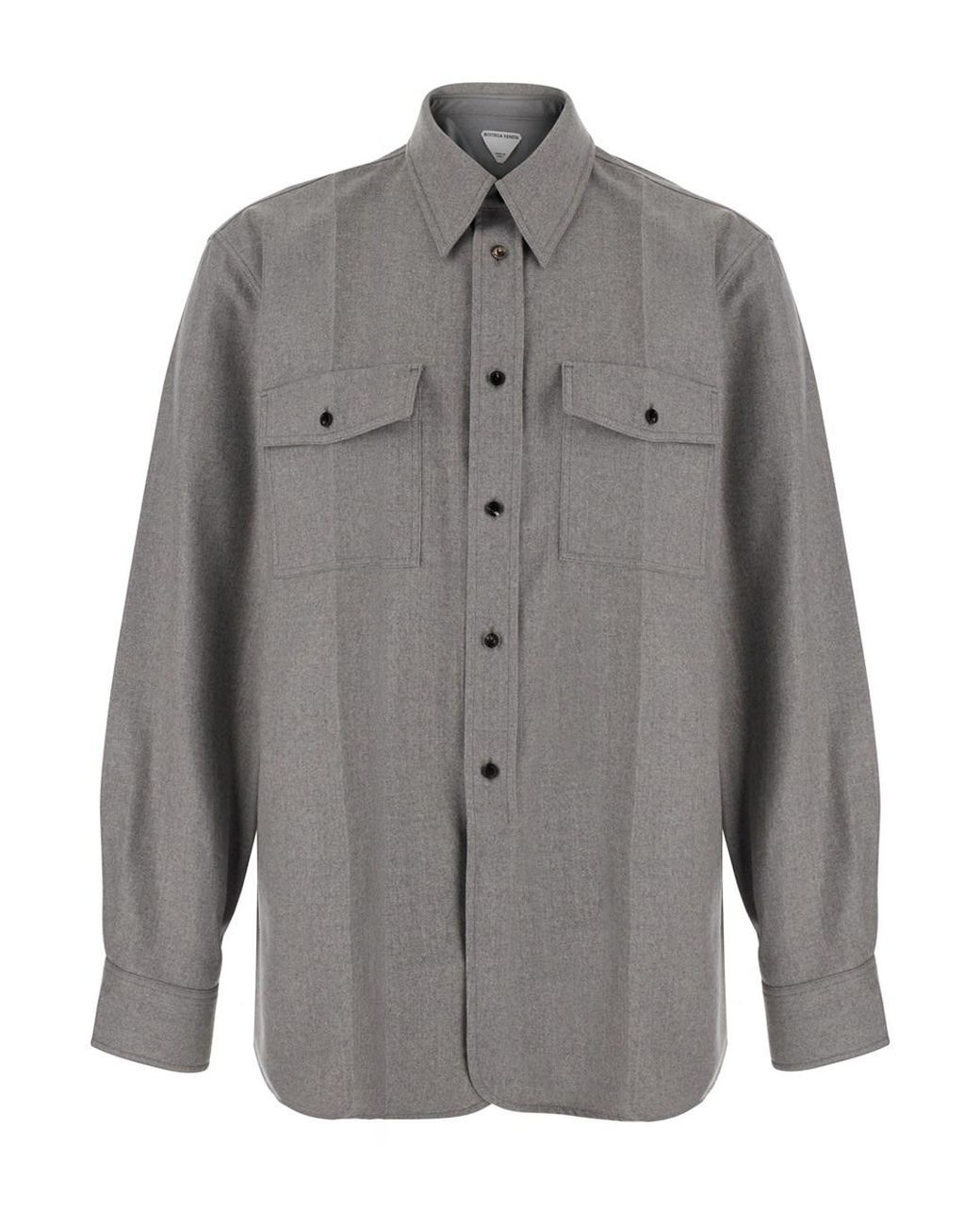 Bottega Veneta Gray Compact Wool Flannel Shirt for men