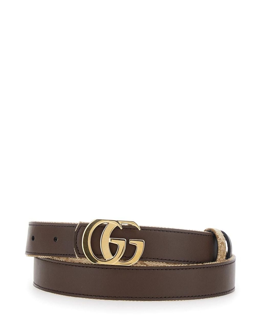 Gucci Natural Reversible Gg Buckle Canvas And Leather Belt