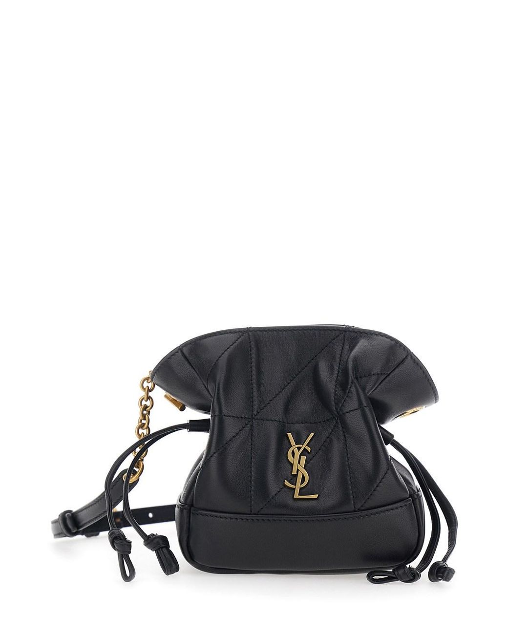 Saint Laurent Black Crossbody Bag With Drawstring Closure And Cassandre Plaque On The Front