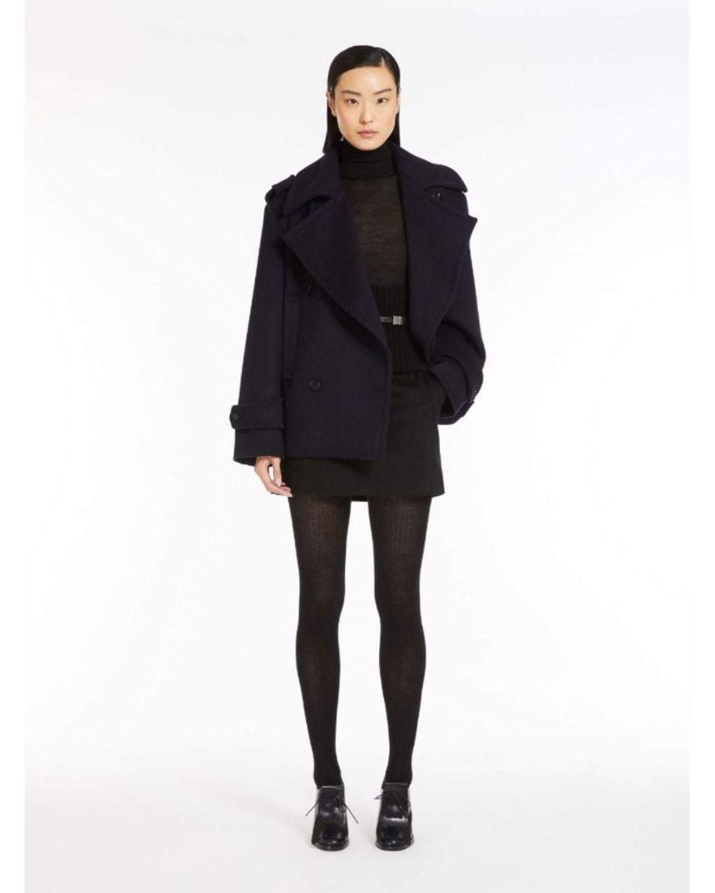 Max Mara Blue 'Laveno' Double Breasted Jacket With Wide Pointed Lapels