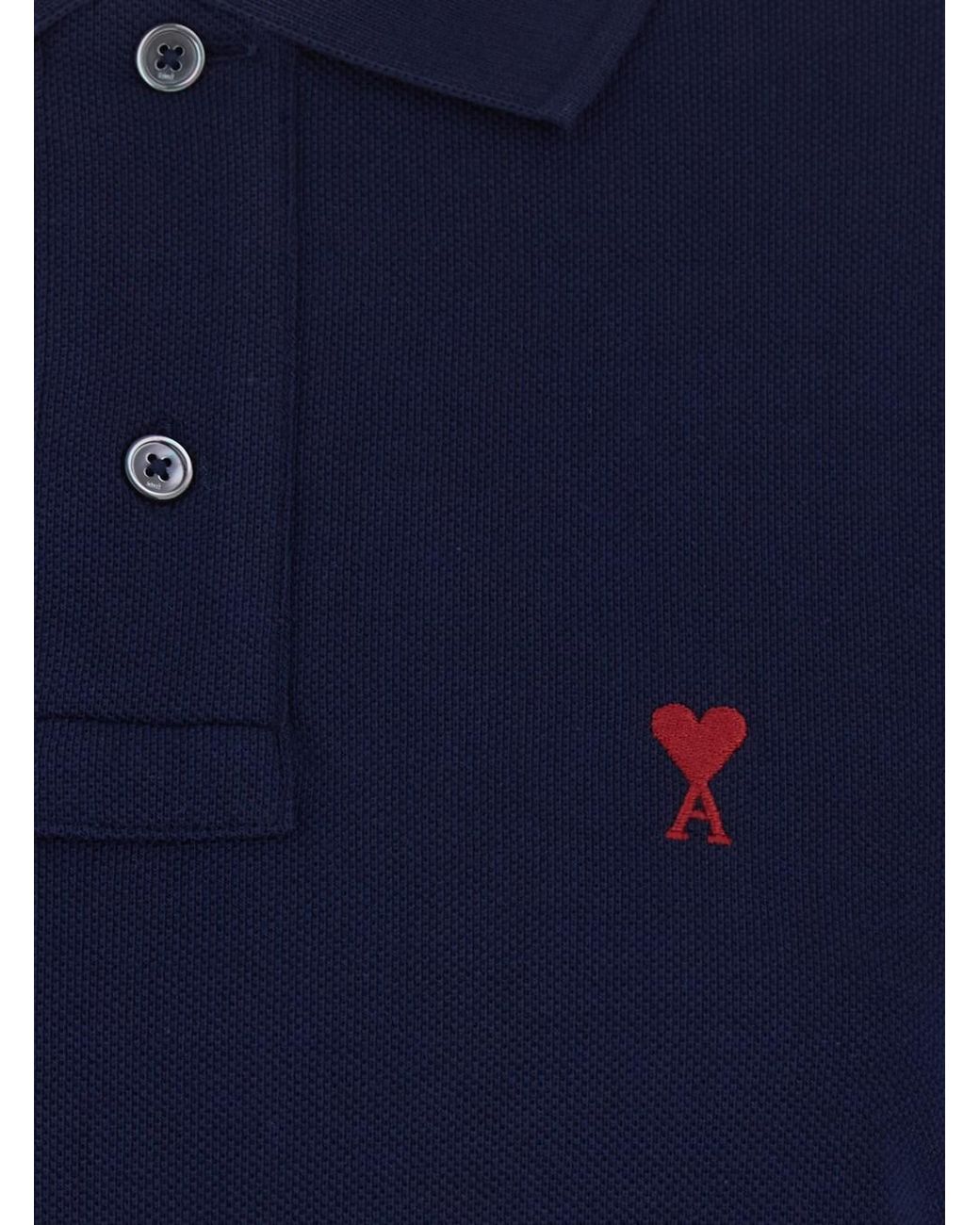 AMI Blue Polo Shirt With Classic Collar And Adc Embroidery On The Front