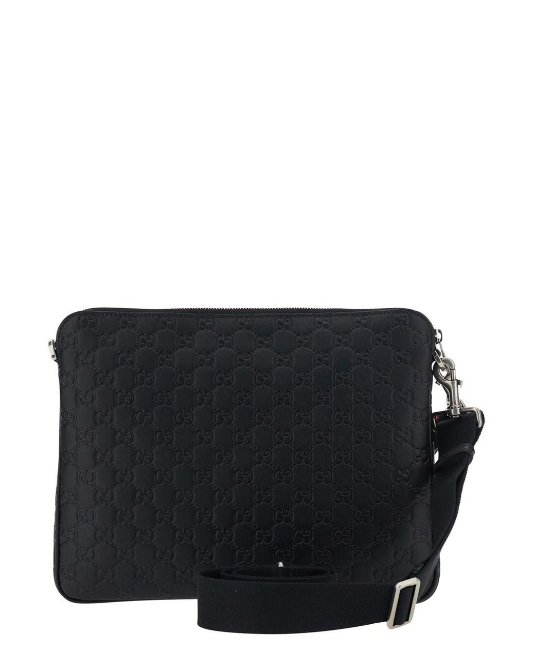 Gucci Black Emblem Shoulder Bag With Adjustable And Removable Strap An for men