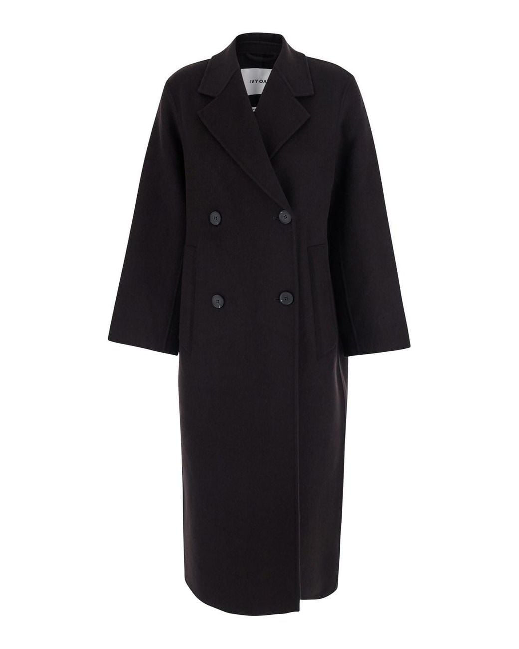 IVY & OAK Black 'Clara' Double-Breasted Coat With Notched Revers And Lon