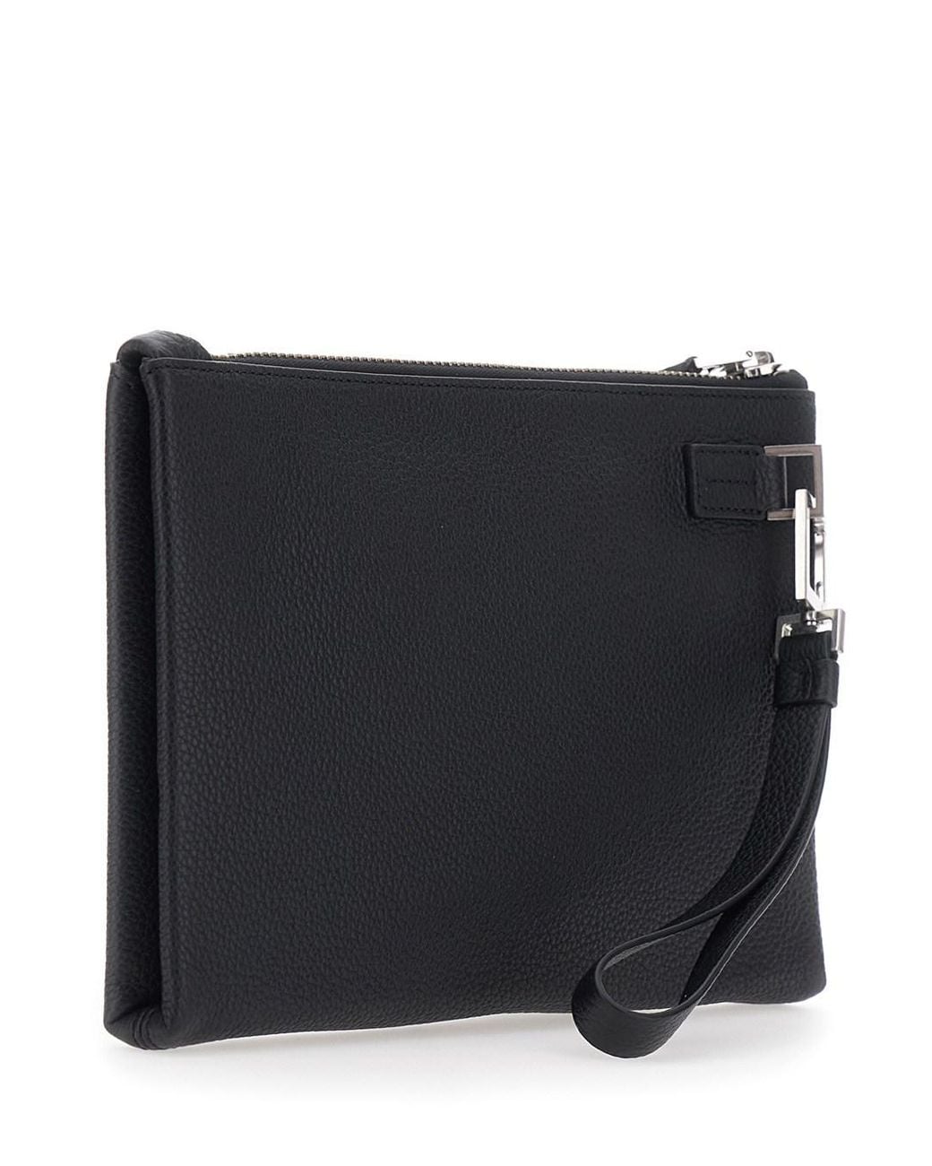 Tom Ford Black Clutch With Wrist Strap And Logo Lettering On The Front for men