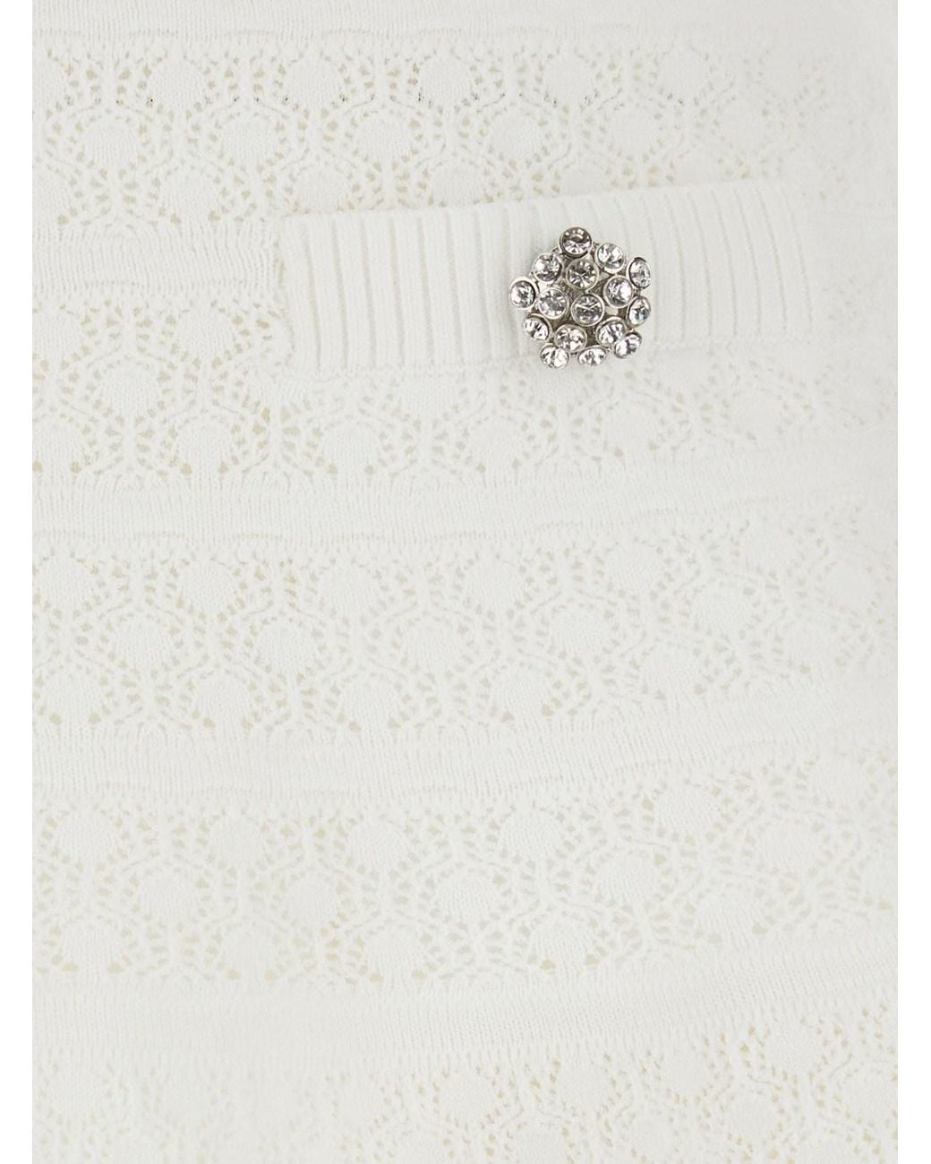 Self-Portrait White Pointelle Knit Mini Skirt