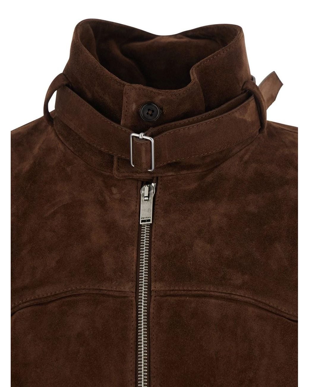 McQueen Brown Jacket With Belted Collar And Chain With T-Back Detail for men