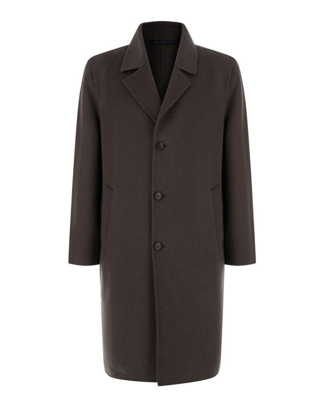 Low Brand Black Coat With Classic Collar And Button Closure for men