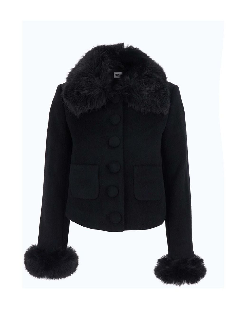 Self-Portrait Black Jacket With Fur Cuffs And Notched Collar