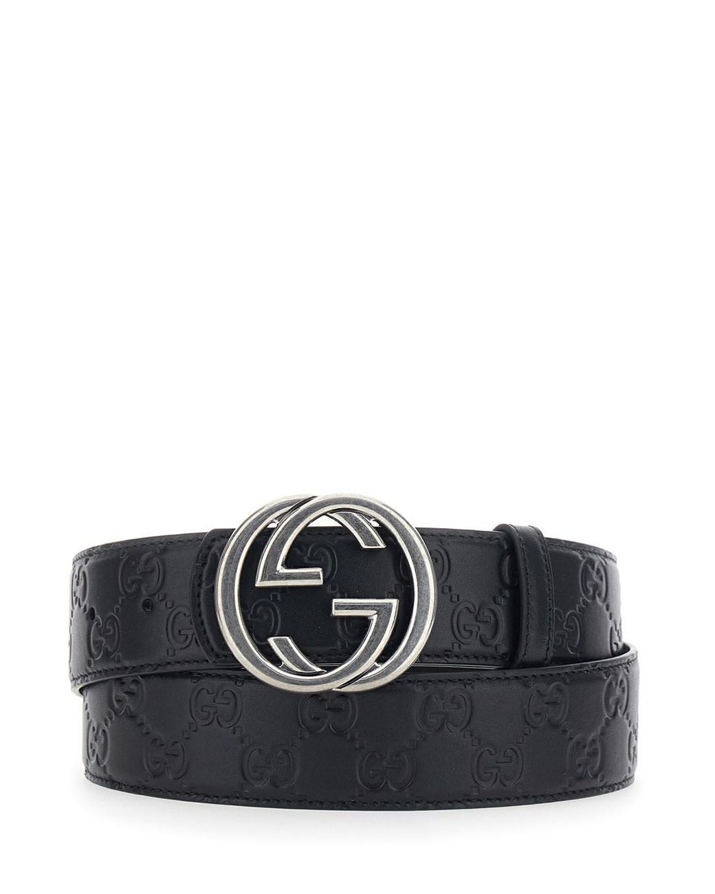 Gucci Black Belt With Gg Buckle — Leather Calfskin for men